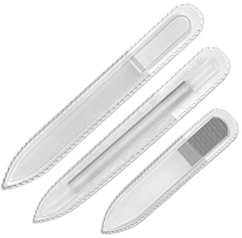 Genuine Czech Glass Nail File Set - Multi-functional Shiner, Precision Filing Cuticle Pusher, Double Sided Different Grit Surface, Manicure & Pedicure, Professional Nail Care & Art, EU Quality