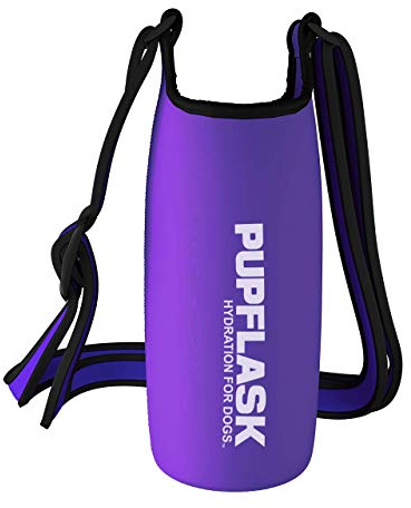 Tuff Pupper PupFlask Insulated Neoprene Dog Water Bottle Holder Sling with Wide Adjustable Shoulder Strap, Great for Travel, Walking, Hiking, Portable Pet Water Bottle Holder (40 OZ, Ultra Violet)