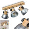 Deckenleuchte Orny, Deckenlampe aus Metall/Holz in Zink/Braun, 3-flammig, mit verstellbaren Strahlern, 3 x E27-Fassung, Spot im Retro/Vintage Design, ohne Leuchtmittel