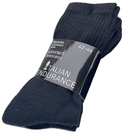 ITALIAN ENDURANCE Calzini Lavoro - Tennis - Sportivi per Uomo & Donna in Cotone. (IT, Numero, 43, 46, Regular, Regular, 3 X NERO)