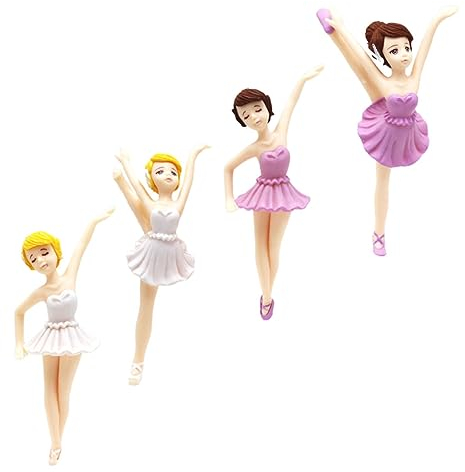 Amosfun Pack of 4 Ballerina Girls Cake Topper Ballerina Dolls Miniature Birthday Cake Topper for Home Christmas Fairy Garden Flower Pot Decoration (White Purple)