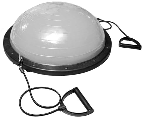 OcioDual Balance Ball, Balance Trainer, Halber Fitnessball für Gleichgewicht, Propriozeptive Plattform, Rutschfester Ball mit Inflator und Widerstandsbändern, Halber Gymnastikball, Grau