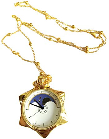 UKCOCO Stilvolle Goldene Taschenuhr mit Pentagramm Motiv und Mondform Glasgehäuse Tragbar Kompassfunktion für Camping und Outdoor Dekoration