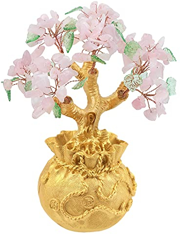 Nupuyai Rosenquarz Kristall Baum Feng Shui Edelstein Baum, Glücksbaum, Geldbaum Geschenk, Hochzeit Feng Shui Deko für viel Glück