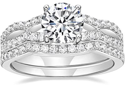 Zakk Ringe Damen Verlobungsring 1ct Rundschliff Zirkonia Eheringe Trauringe Partnerringe Antragsring Versprechen Ring Set für Frauen (54 (17.2))