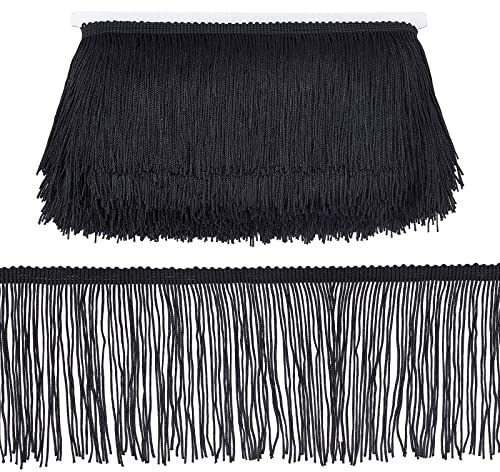 OLYCRAFT 10m Fransenbesatz Spitze Quaste 10cm Breit Schwarz Polyerter Faser Quaste Fransen-Borten Bänder Für Latin Dance Kleid Kleidung Verzierung Lampenschirm Und Kissendekorationen Bühnenkleidung