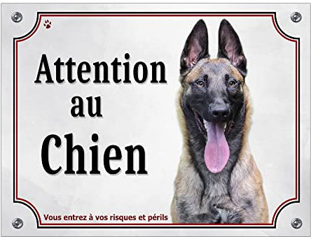 Plaque Malinois attention au chien panneaux pancarte berger belge monte la garde