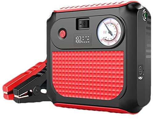 Portatile Avviatore Batteria Auto 2000A 128000mAh Avviatore di Emergenza per Auto/Moto, (Motori Fino a 6.0L Gas o 4.0L Diesel) Torcia a LED,Porta USB Compressore Aria,Red,154x154x70mm