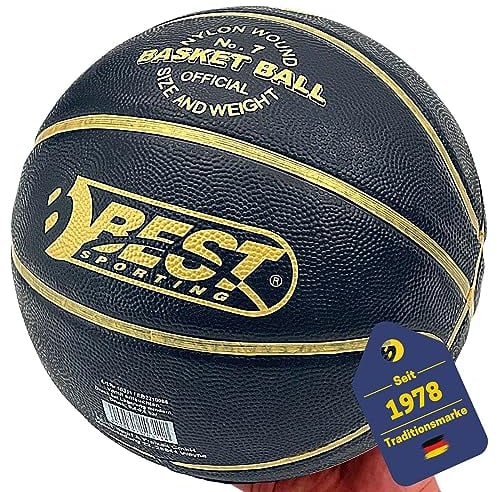 BEST SPORTING Basketball Größe 7 I Mit Doppelhubpumpe I Basketball Outdoor mit Grip I Basketball in schwarz/goldem Design I Unaufgepumpt I Basketball mit offiziellem Gewicht & Größe