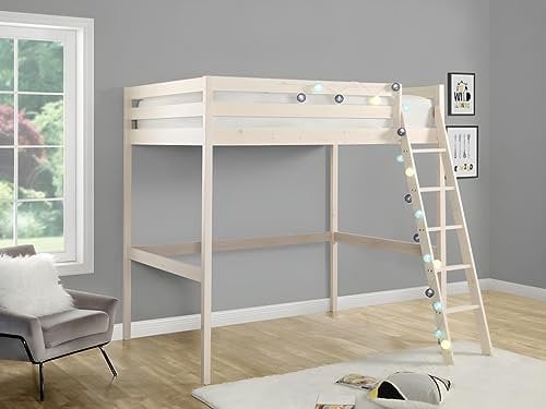 Vente-unique - Hochbett + Matratze - 140 x 190 cm - Kiefer massiv - Geweißt - GEDEON II