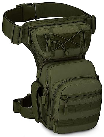 Huntvp Taktisch Beintasche Militär Beinbeutel MOLLE Hüfttasche Sport Tactical Leg Bag Armee Beintaschen Wasserdicht Gürteltasche Werkzeugtasche Tasche für Bein Herren Damen Motorrad, Typ-2-Grün