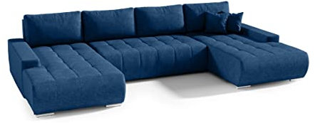 FEDVE Ecksofa mit Schlaffunktion Dunkelblau - Dhaka – Praktisches Schlafsofa mit Bettkasten – Gemütlich Rückenkissen Sofa mit Bettfunktion – Sofa U Form zum Salon für Viele Jahr