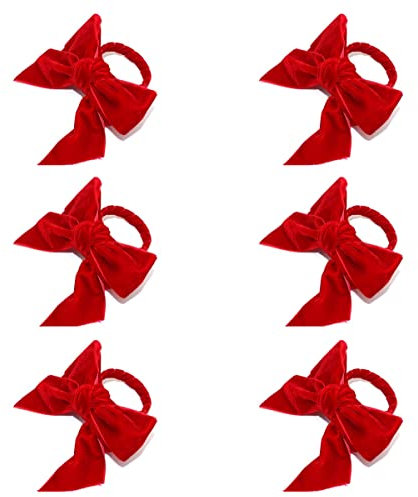 Mokylor 6 Stück Serviettenringe, rote Schleife, Serviettenring-Clips, Schnalle für Weihnachten, Samt, Valentinstag, Geburtstag, Party, Jahrestag, Abendessen