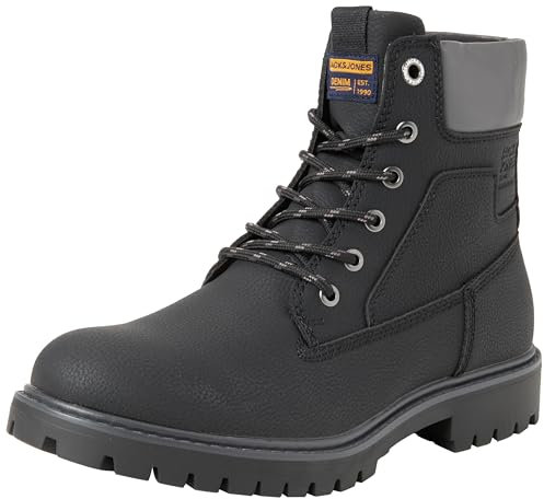 JACK & JONES Jfwfinius PU Nubuck Boot, Botines con Cordones de Poliuretano Hombre, Antracita, 41 EU