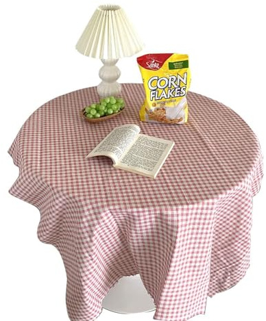 Karierte Tischdecke aus Baumwolle, kleine runde Tischdecke,Leinen | kleine Couchtischdecke, Tischdecke Bauernhaus Checker Gingham Vintage Dekorative Tischdecke für Küche(Rosa#150*150cm)