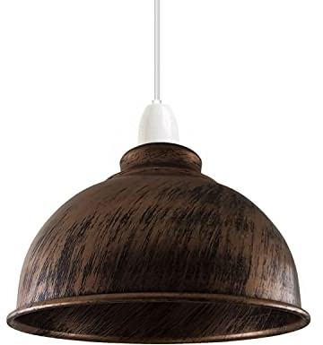 LEDSone Retro Industrial Light Shade, Rustic Vintage Metal Ceiling Lamp Shades Repalcement E27 B22 Pendant Lights Wall Lamps, Small Bulb Guards -Reducer Plate (Brushed Copper 21cm), (LS21)