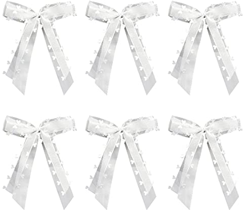 TSLRSA 30 StüCk Autoschleifen Hochzeit - Weiß Mit Herzen Schleifen Hochzeit Auto - Hochzeit Weihnachtsschleifen Hochzeitsdeko - Handgemacht Satinband FüR Hochzeits (17 * 11cm)