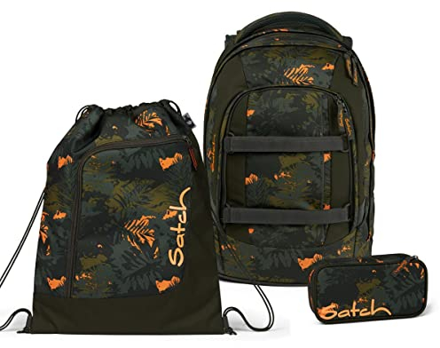 satch Pack Schulrucksack Set 3tlg. inkl. Schlamperbox und Sportbeutel (Jurassic Jungle)