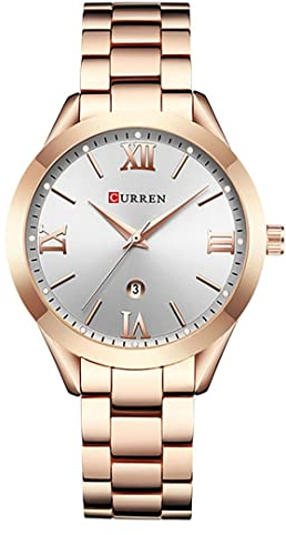 aswan watch Damen Analog Quarz Armbanduhr mit Edelstahlarmband, Datum, 3 Zeiger, 36 mm Gehäusegröße