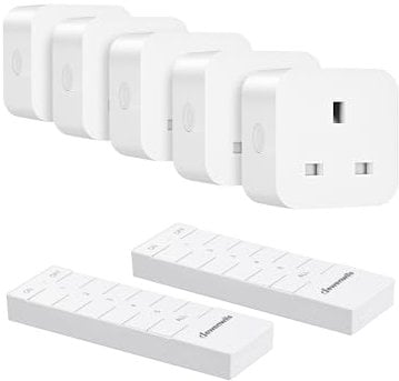 DEWENWILS Remote Control Sockets, 13A 3120W Heavy Duty Wireless On Off Power Switch, 30M/100FT Control Range, Remote Plug for Vacs, UKCA Listed (2 Remotes+5 Sockets)