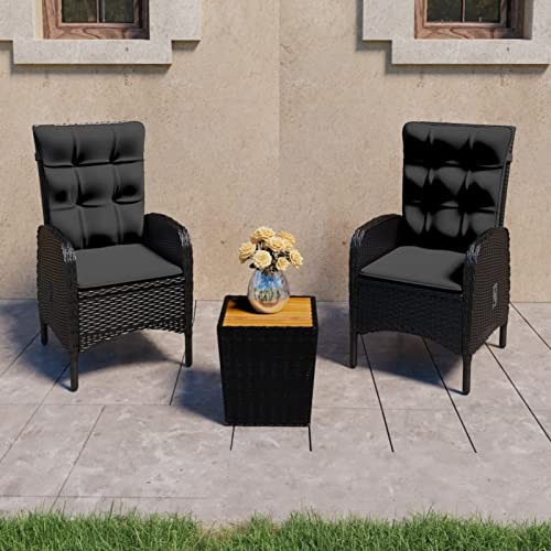 Festnight 3tlg Balkonmöbel Set Rattan Gartensessel mit Liegefunktion Bistroset 2 Personen Balkon Sitzgruppe Garten Balkonset Balkontisch Stühlen Polyrattan Liegesessel Gartenmöbel, Schwarz und Braun
