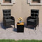 Festnight 3tlg Balkonmöbel Set Rattan Gartensessel mit Liegefunktion Bistroset 2 Personen Balkon Sitzgruppe Garten Balkonset Balkontisch Stühlen Polyrattan Liegesessel Gartenmöbel, Schwarz und Braun