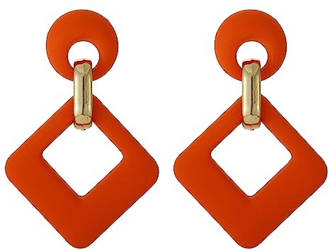 SIXDUTON Ohrringe Creole für Damen, Hypoallergen Groß Rechteck Neon Statement Ohrringe Modeschmuck für Frauen und Mädchen (Orange)