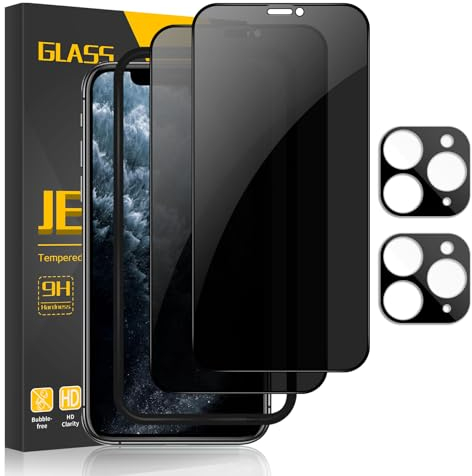 JEHOO Sichtschutz Panzer Schutz Glas für iPhone 11 Pro Max 6,5 Zoll, mit Kamera Schutz, 2 Spähen Privatsphäre Sichtschutzfolie und 2 Kamera Glasfolie, 9H Härte Blickschutzfolie, Blasenfrei, Anti-Spy