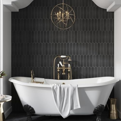 Matte Black Ceramic Picket Tile 2 x 10 – 44-Pack Wall and Floor Tiles for Backsplash, Bathroom, Shower, or Steam Room - Not Peel & Stick – 5.38 sq. ft./Case - Water-Resistant Indoor Modern Tile