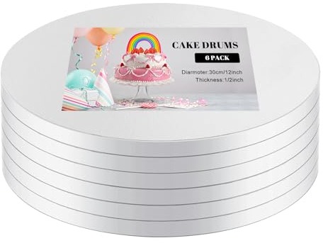 LALATOK Lot de 6 Plateaux à Gâteaux, Planches à Gâteau Rondes de 30 cm/12 Pouces, Plateau à Gâteau Rond - Carton Blanc - Réutilisables Plateau Gâteau - pour Mariage, Anniversaire, Fête