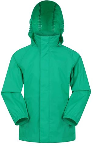 Mountain Warehouse Pakka Kids Waterproof Jacket - Wind Resistant, Lightweight,Breathable Rain Coat for Girls & Boys, Packaway Bag - For Rain, Autumn, Winter Green Kids Size 9-10 Years