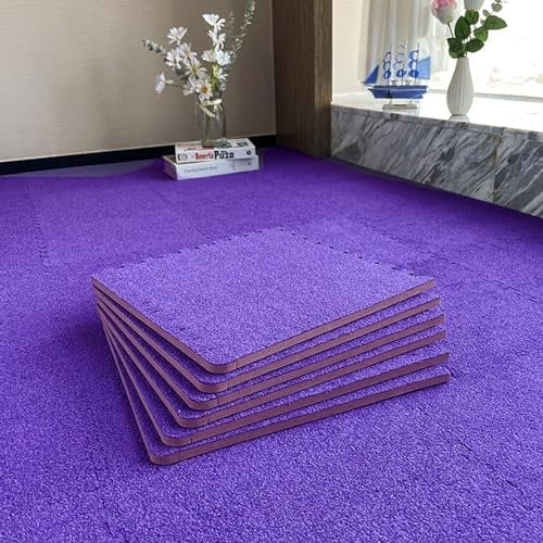 Soft Interlocking Carpet Tiles,Play Mat,50 Pcs Foam Puzzle Floor Tiles,Easy Installation,Floor Area Rugs,12x12 Inch(Color:Purple)