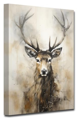 LZIMU Hirsch Leinwandbild Wildtier Wanddekoration Wildtier Hirsch Porträtbilder Kunstdrucke Vintage Kunstwerk für rustikale Bauernhaus Dekoration (D, 40.00 x 60.00 cms)