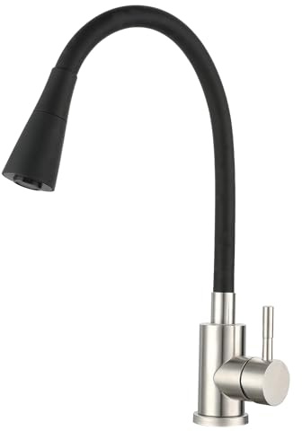 HomeLava Wasserhahn Küche Schwarz mit Flexibler Auslauf, Hochdruck Küchenarmatur mit 2 Strahlarten, Spültischarmatur Einhebel Armatur Küche 360° Drehbar, Mischbatterie Küche Edelstahl