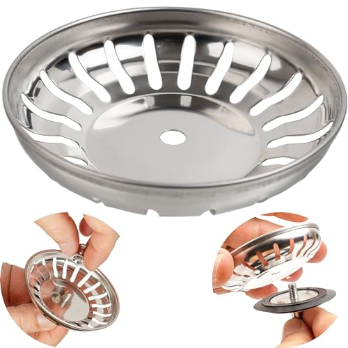 Panier de Rechange pour évier, 1 PCE, Ø 80 mm Panier en Acier Inoxydable, Couleur Argent, Panier avec Ø 6 mm de perçage, 20 Fentes, PCE de Rechange pour évier, Filtre d'évacuation de l'évier