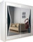 FURNITUREWAVE Modern Batumian Wardrobe Closet with Curved Mirror Double Doors, Hanging Rods, Shelves - Bedroom Storage Organizer (White, 150cm)
