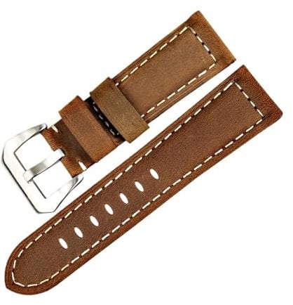 MAMA'S PEARL Lederarmband 22mm 24mm 26mm Herrenuhr Gürtel Weizen Uhrenarmband Armband Passend For Panerai(Brown S,22mm)