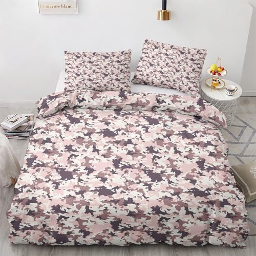 Camouflage Bettwäsche 155x220 Sommer - Militär Camo Bettbezug 155x220 3 Teilig, Weiche & Angenehme Mikrofaser Bettbezüge & 2 Kissenbezug 80x80, Bettwäsche-Sets mit Reißverschluss E&-94