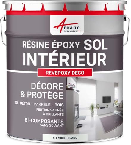 ARCANE INDUSTRIES Peinture sol, résine epoxy, peinture pour sol, salon, cuisine, salle de bains, effet miroir : Revepoxy deco - 10 kg (jusqu'à 50 m² en 2 couches) Blanc - RAL 9003