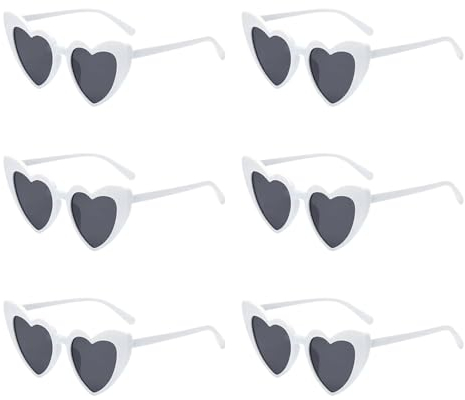 Sprinlot Herz Party Brille Weiß, 6 Paar Herz Brillen, Heart Shaped Brille, Sonnenbrille Herzform, Lustige Brille für Fasching Foto Requisiten Geburtstags