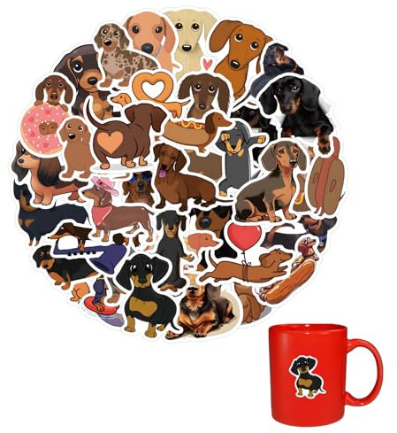 60 Stück niedliche Dackel-Hunde-Aufkleber,Dachshund Aufkleber,PVC wasserdichte Wurst-Haustier-Hunde-Aufkleber für Laptop Kinder Autos Motorrad Fahrrad Skateboard Gepäck Koffer Computer Aufkleber