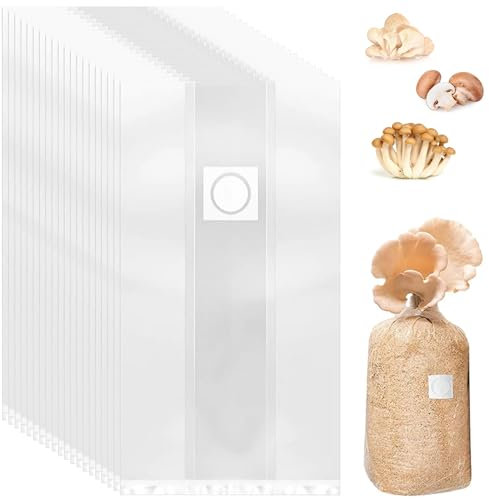 Omevett 20Pcs Reusable Mushroom Grow Bags, PP Material, Self Seal, Transparent, 10cm x 50cm, 0.2 Micron Filter, Ideal for Mushroom Cultivation