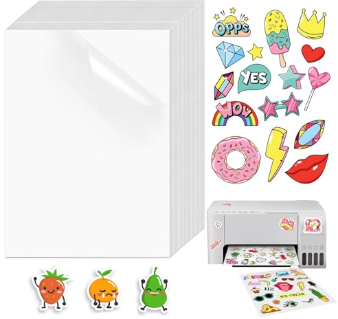 40 Blatt Sticker Papier Selbstklebende Folie Stickerpapier Zum Bedrucken a4, Aufkleber Papier für Drucker a4 Transparent Wasserfest Vinyl Stickerpapier für Aufkleber, Laserdrucker Tintenstrahldrucker