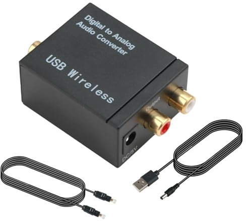 192KHz DAC Converter Digital SPDIF Toslink to Analog Stereo Audio R/L Converter Digital to Analog Audio Converter with Optical Cable Power Adapter or PS3 PS4 Xbox HDTV Blu-ray Sky HD Apple TV