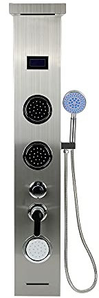 Duschpaneel Edelstahl mit Armatur 3 Wasserausgabemodi, Duschpaneel Komplett mit LCD Temperaturanzeige, Duschsystem Massagedusche paneel Badezimmer-20 * 6,5 * 123,5 cm (Edelstahl)