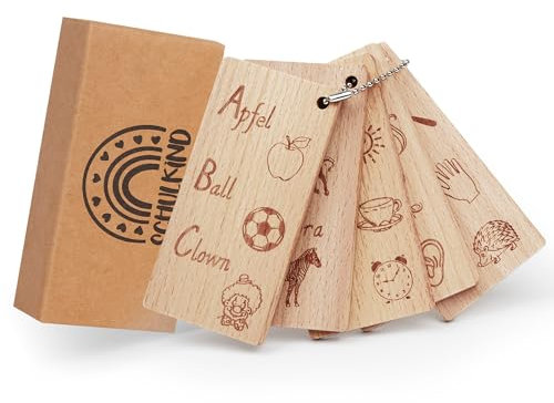 ABC Lernkarten aus Holz - Buchstaben Set für Kinder - Lernhilfe für Vorschule und Schule aus Buchenholz für Jungen und Mädchen (10x5cm)