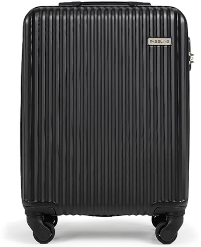 FASSLINE Kabinenkoffer 55x39x20 cm, 36 l, Reisekoffer Handgepäck, Hartschale aus ABS, Vier 360°-Spinner-Rollen, Zahlenschloss, Teleskopgriff, Größe M, Hartschalen-Koffer Trolley Rollkoffer, Schwarz