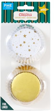 PME Weihnachtliche folienbeschichtete Cupcake-Förmchen - Goldene Sterne (60 Stück)