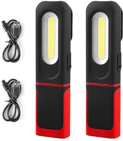 2 Stück Arbeitsleuchte LED Akku, 1200mAh COB Werkstattlampe mit Haken und Magnetfuß, 3 Lichtmodi 5W Taschenlampe LED Aufladbar, Werkstatt Handlampe mit 360° Schwenkfunktion für Autoreparatur Camping