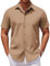 COOFANDY Mens Summer Business Casual Shirts Short Sleeve Solid Color Regular Fit Dress Formal Work Shirt Basic Classic Top Khaki L